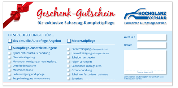 Das besondere Geschenk: Gutschein für Autopflege von Hand